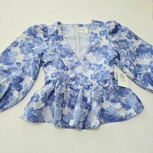 Tuckernuck - XXS Hyacinth House Blue Jacquard Puff Sleeve Eleanor Blouse
